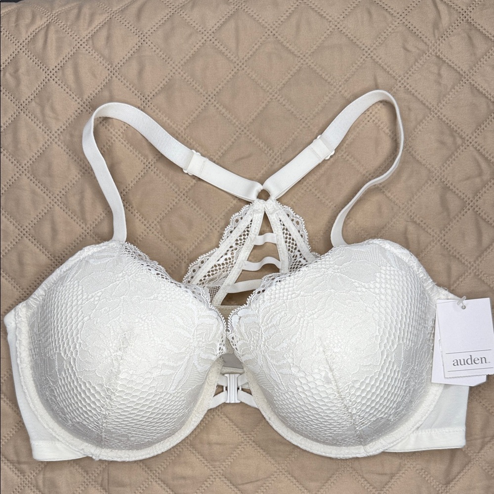 NWT Auden Lightly Lined Underwire Front Closure Racerback Lace Bra Size 36DD